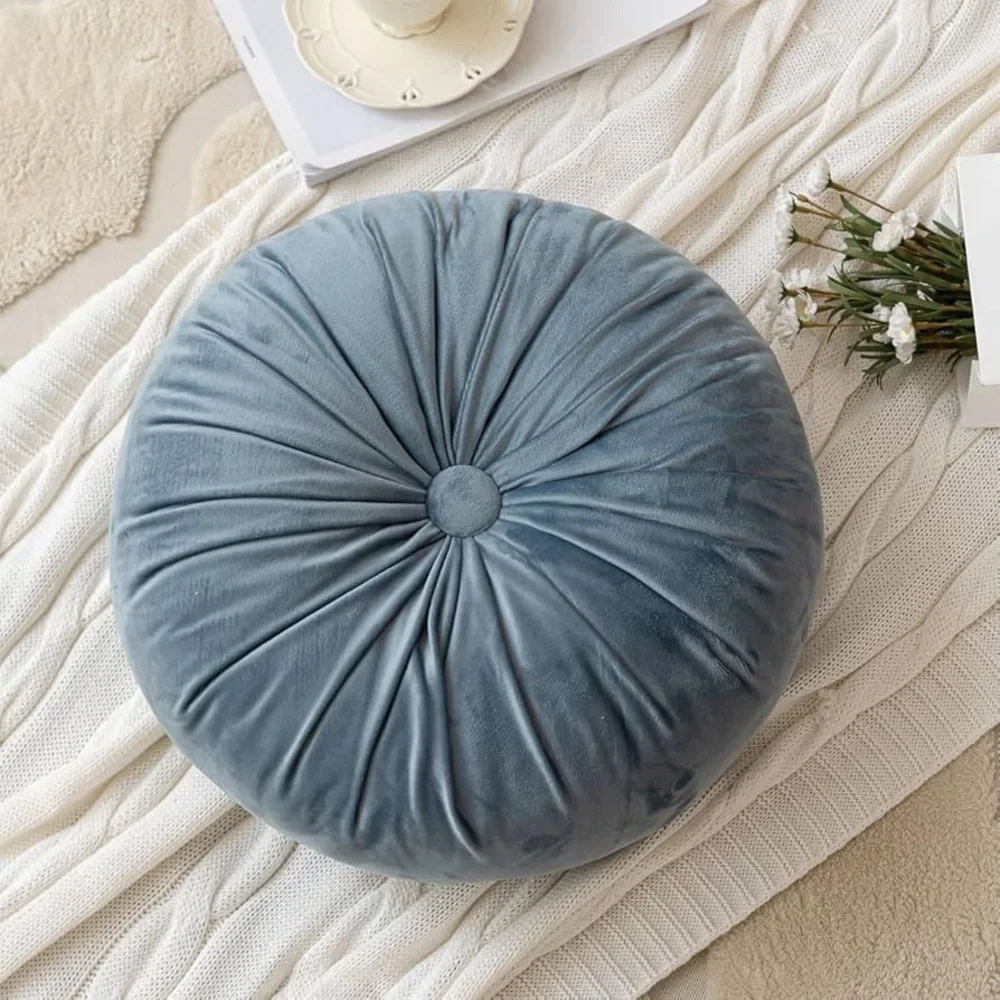 15” Round Velvet Tufted Ruched Throw Pillow